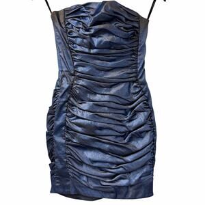 Jessica McClintock Ice Blue Mini Dress Strapless Vintage Party Cross Back